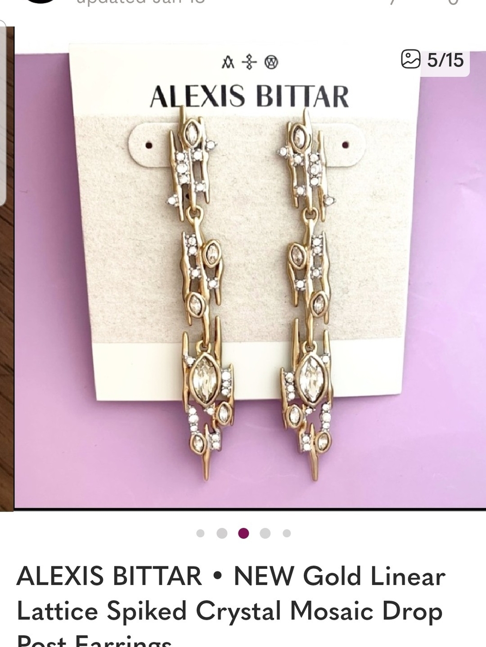 Alexis Bittar Gold and Clear Crystal Linear Mosaic Drop Earrings!  NWOT!!!